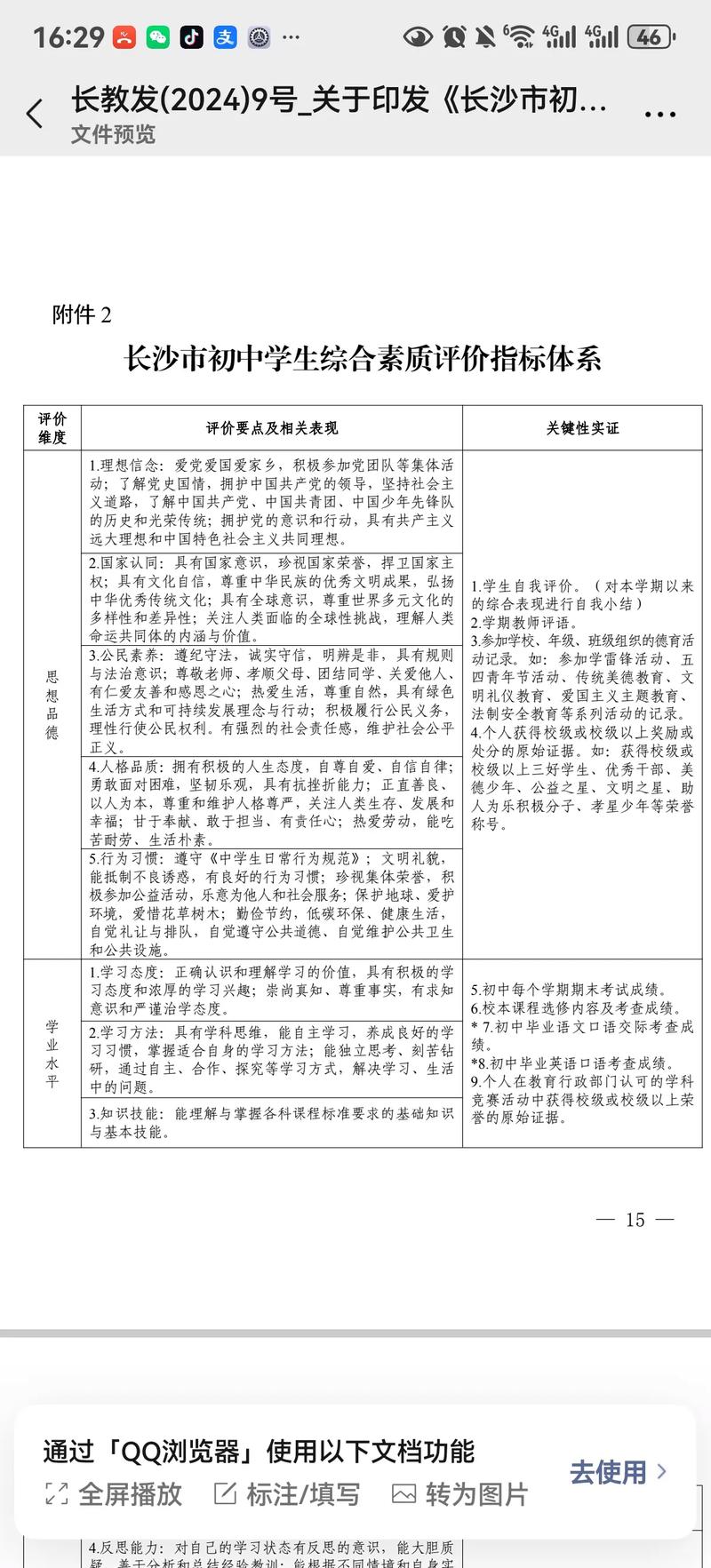 关于印发《长沙市初中学生综合素质评价实施办法（修订版）》的通知(图1)