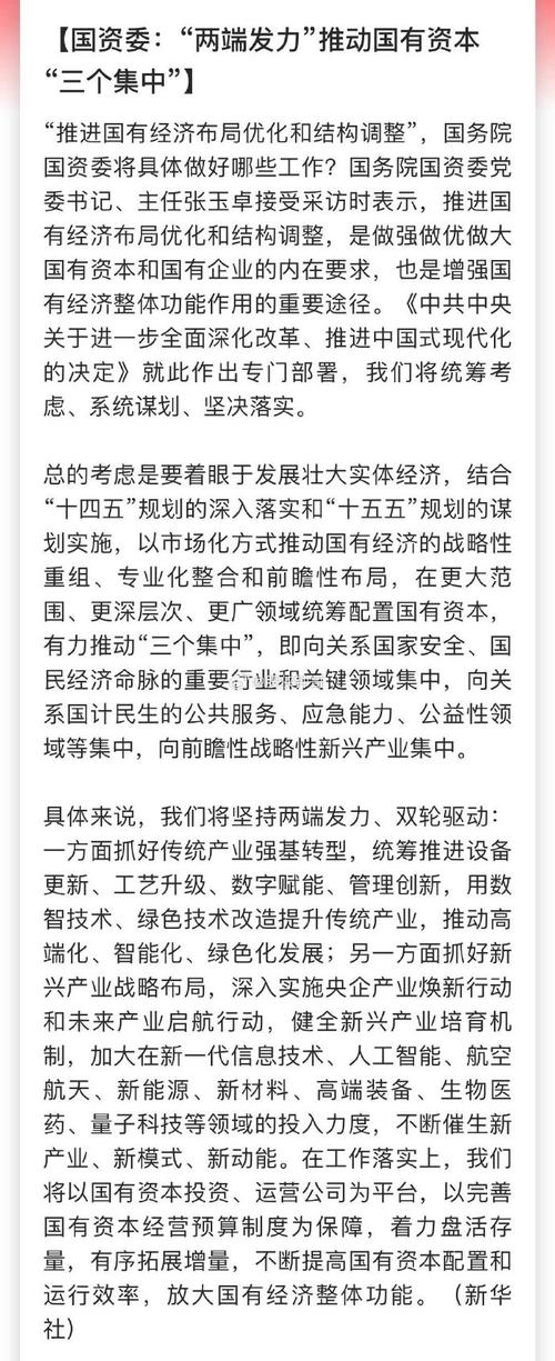 国资委党委：加快国有资本“三个集中”(图1)