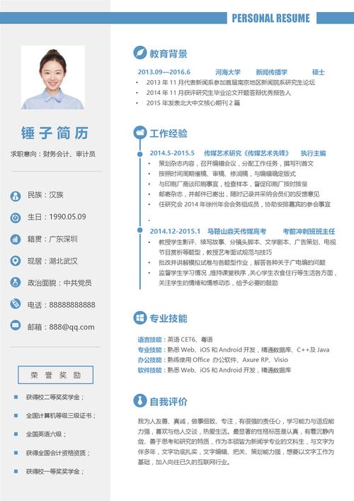 主办会计简历工作经历填写样本(图1)