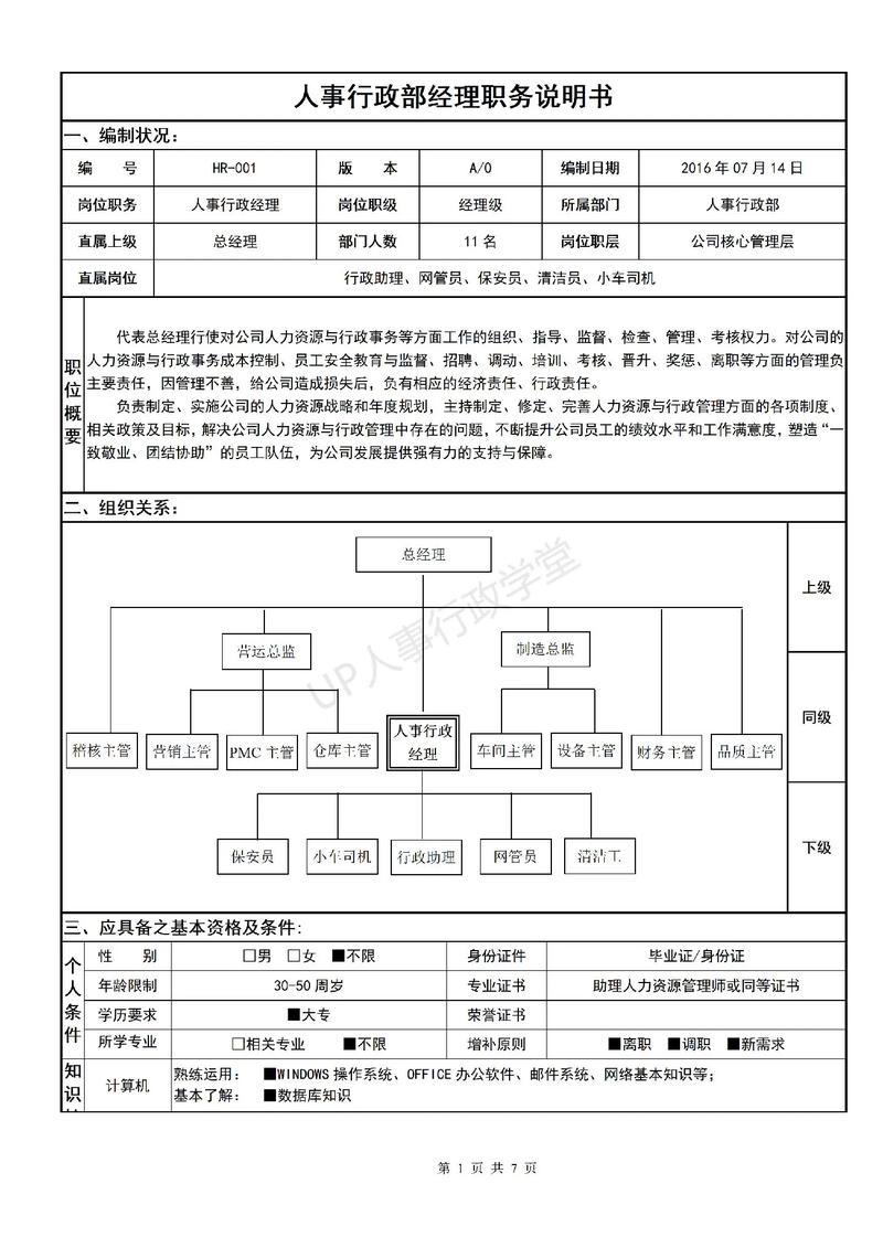 人事行政专员岗位职责内容与要求篇6(图1)