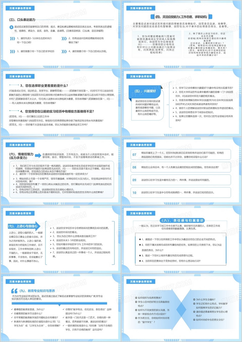 蓝色简约风考试面试技巧培训PPT模板(图4)