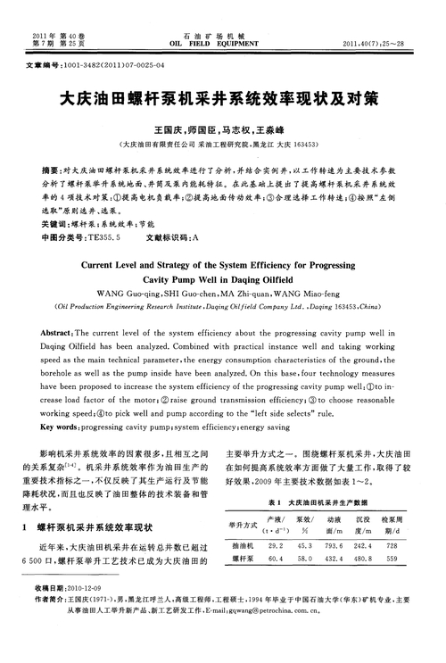 大庆油田螺杆泵机采井系统效率现状与措施分析(图1)
